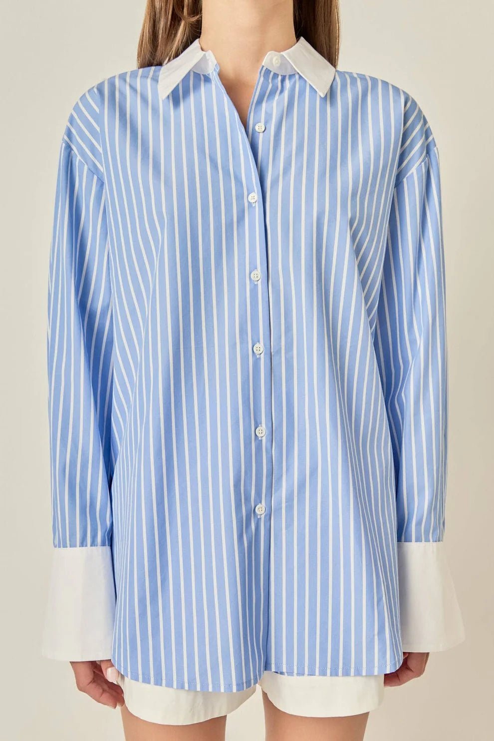 English Factory Oversize Stripe Shirt - Capri by Sunset & Co.