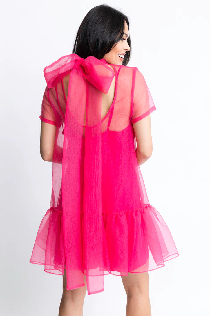 Organza Mock Bow Dress - Bubblegum
