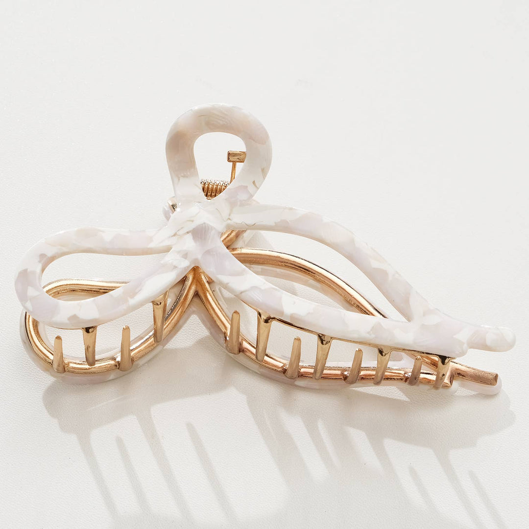 Adorro Sabrina Large Ribbon Metal Bow Claw Clip - Capri by Sunset & Co.