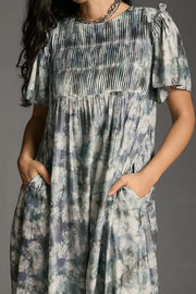 Pleated Tie-Dye Maxi Dress