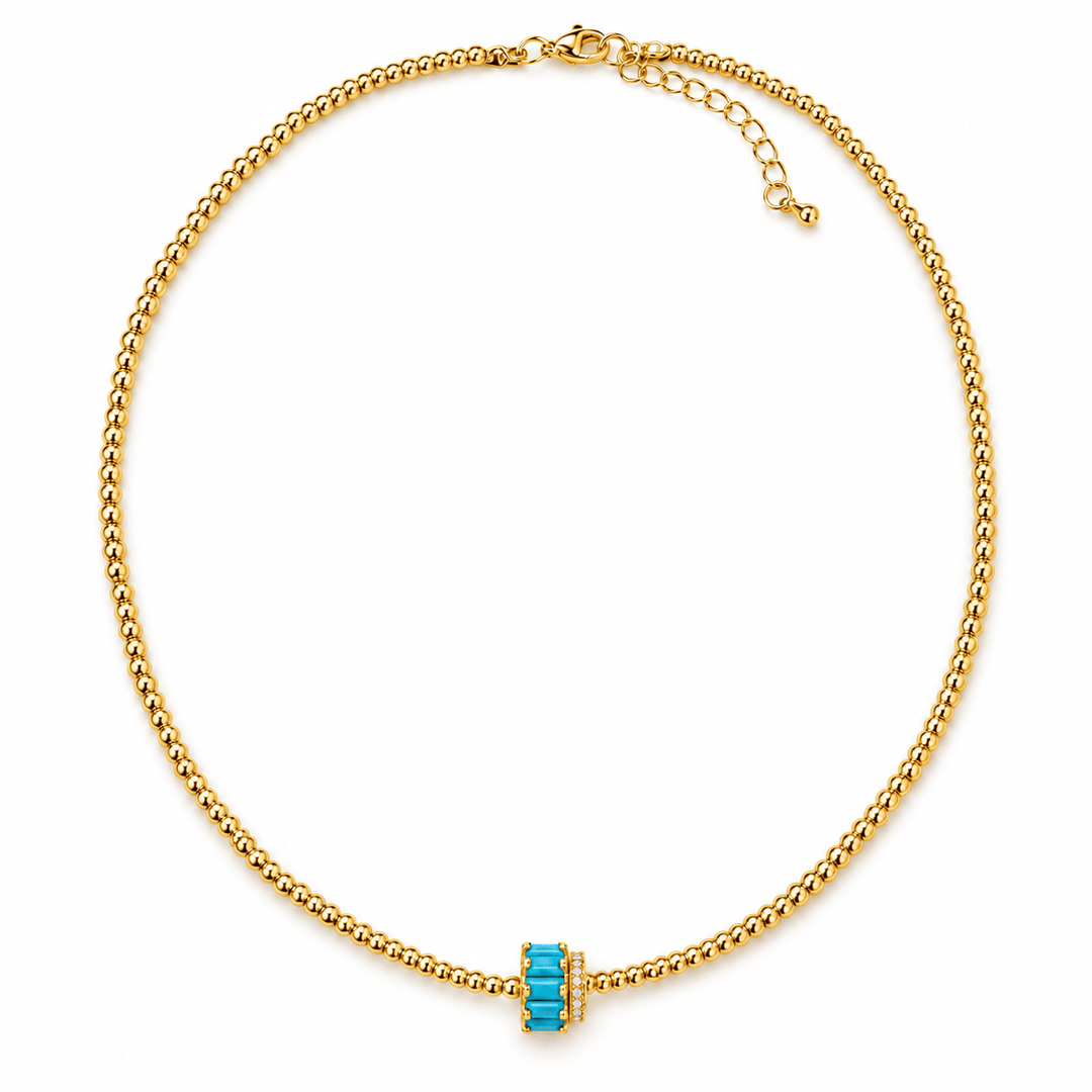 Turquoise Baguette Rondelle Gold Beaded Necklace - Capri by Sunset & Co.