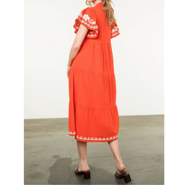 THML Flutter Sleeve Embroidered Dress - Capri by Sunset & Co.