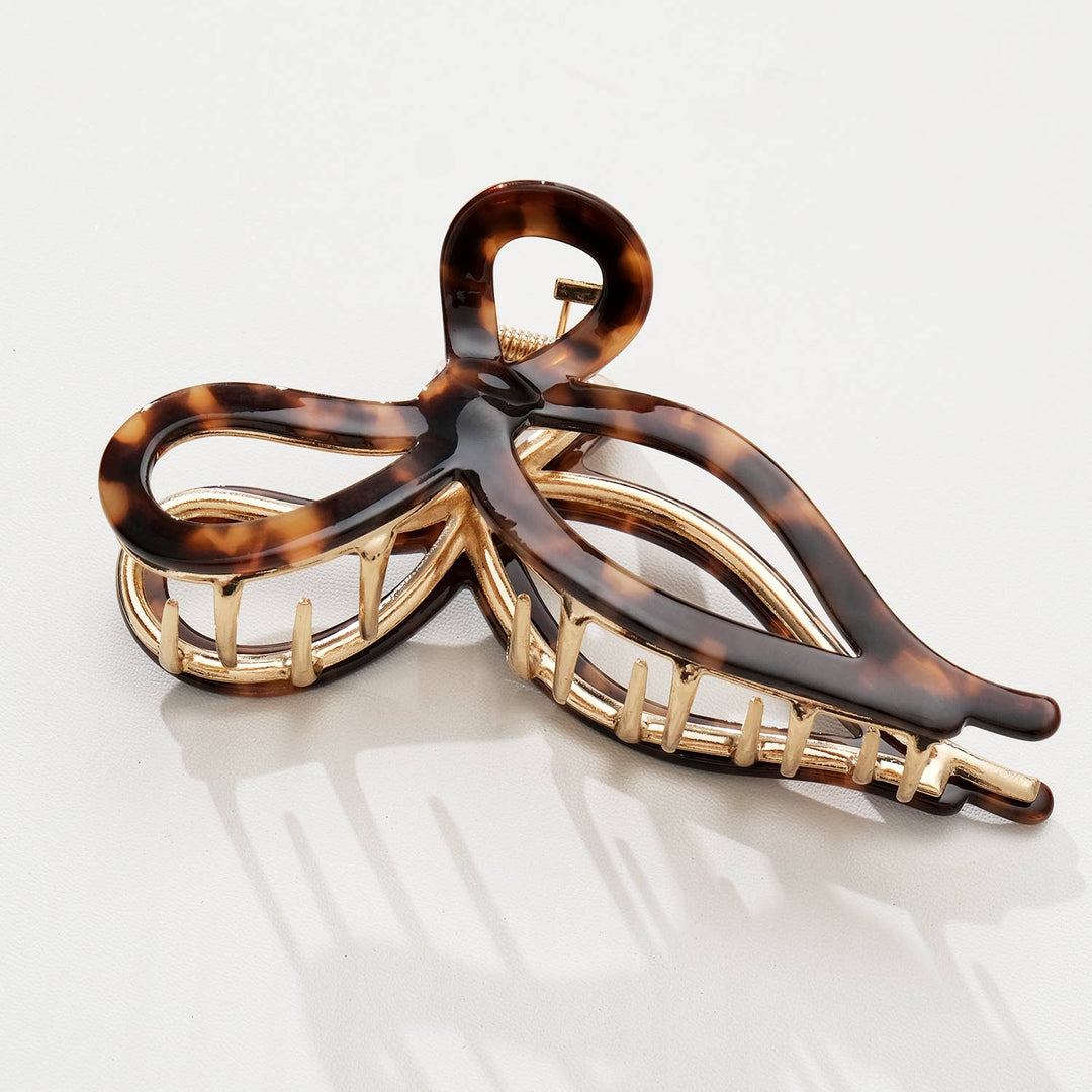 Adorro Sabrina Large Ribbon Metal Bow Claw Clip - Capri by Sunset & Co.