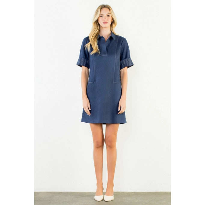 THML Collared Short Suede Dress
