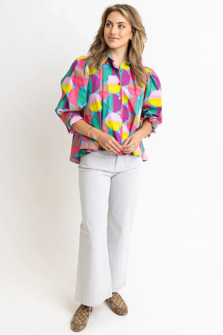 Karlie Modern Pop Button Up Top - Capri by Sunset & Co.