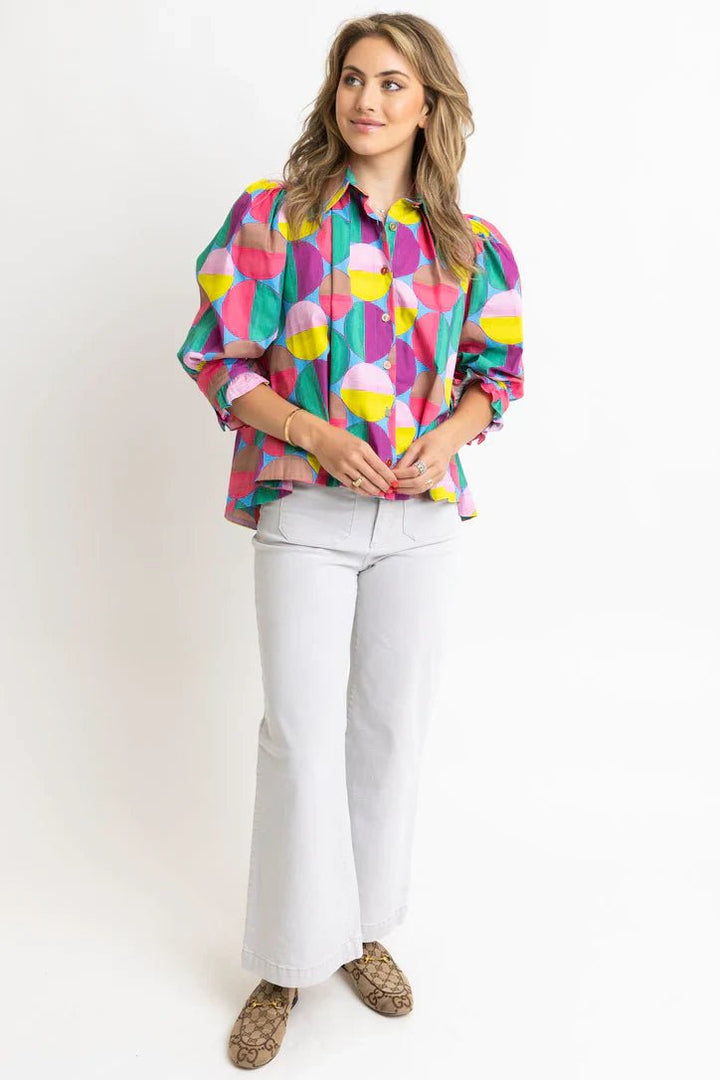 Karlie Modern Pop Button Up Top - Capri by Sunset & Co.