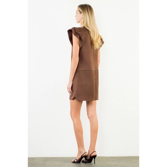 THML Ruffled Short Sleeve Solid Dress