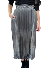 Pleated Midi Skirt - Metallic Silver