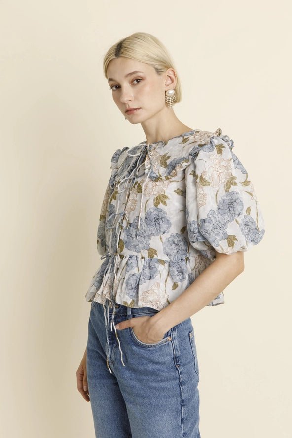 Aureum Oversized Collar Blouse - Capri by Sunset & Co.