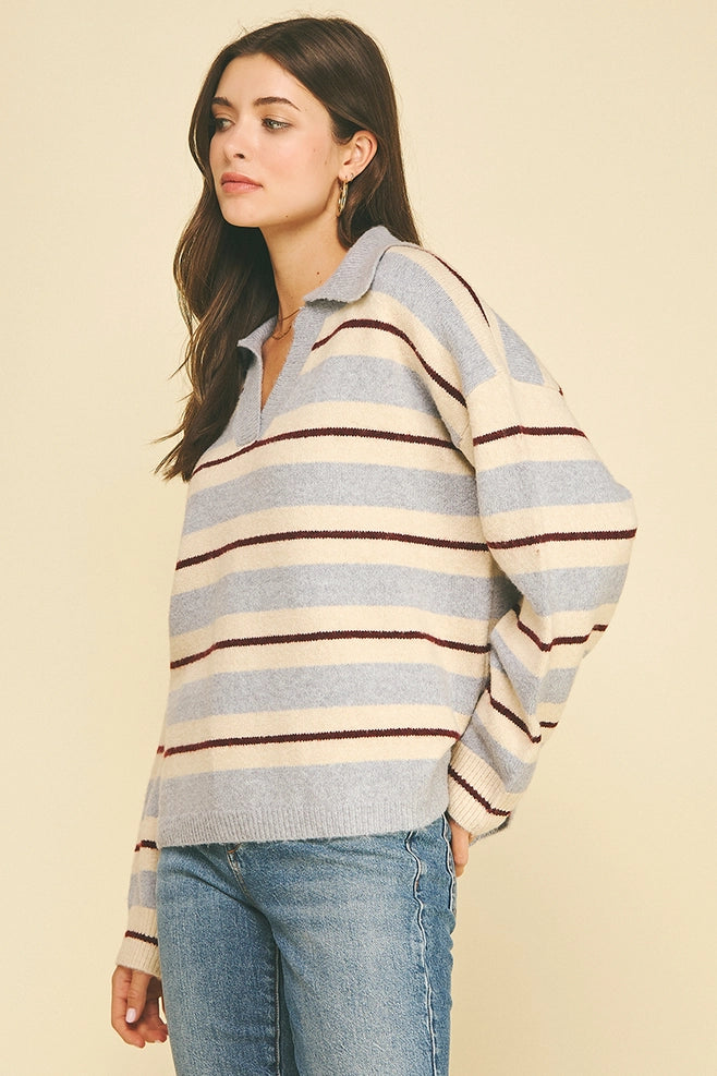 Pinch Striped V-Neck Knit Sweater