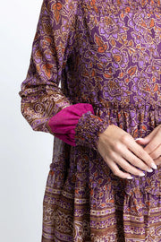 Floral Chiffon Metallic Thread Dress - Purple