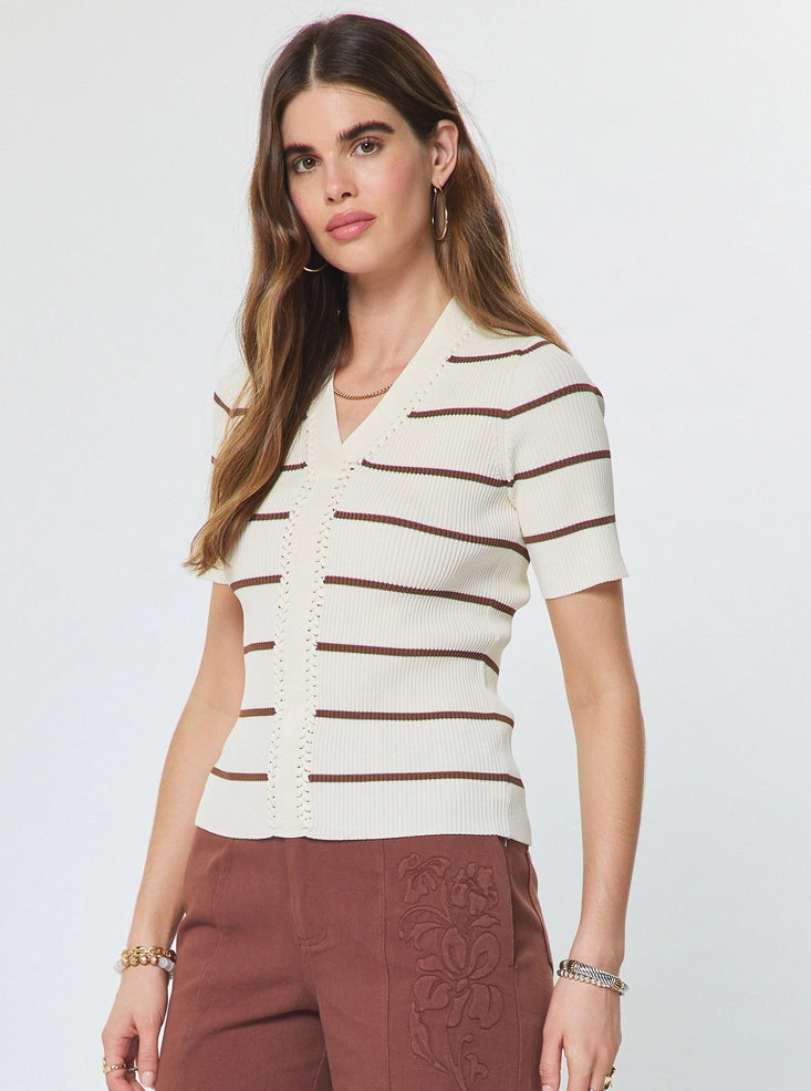 Current Air Braided V-Neck Ribbed Sweater Top