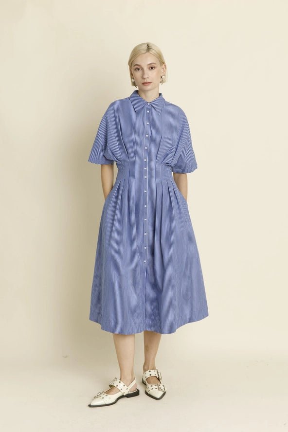 Aureum Pleated Midi Shirt Dress - Capri by Sunset & Co.