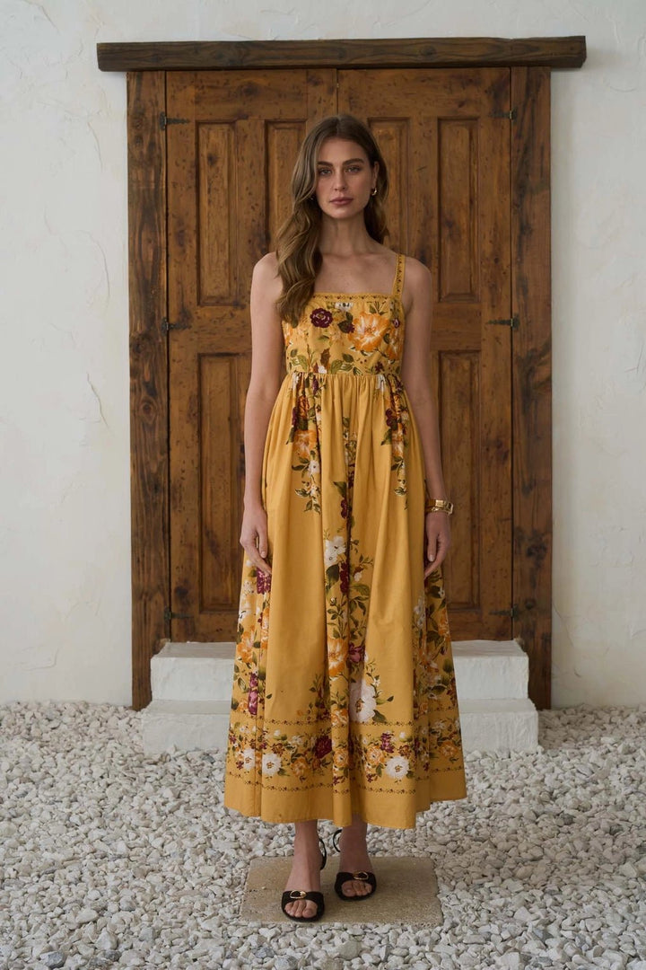 Moon River Squareneck Floral Midi Dress - Capri by Sunset & Co.