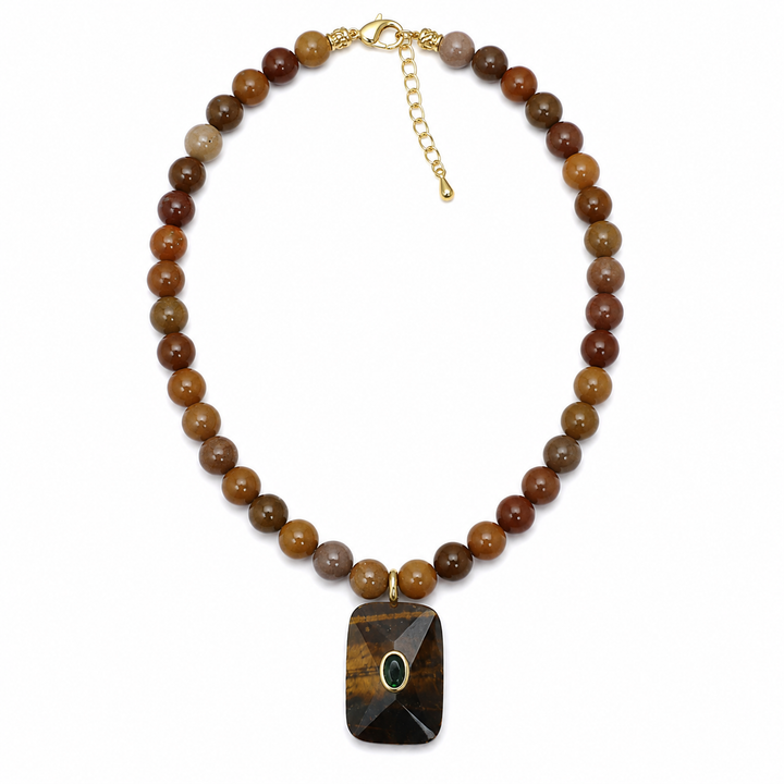 Beaded Tiger’s Eye Pendant Necklace