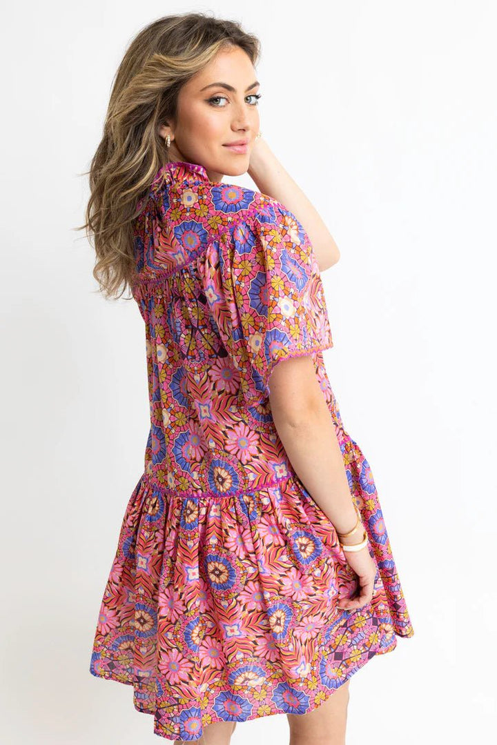 Karlie Kaleidoscope Vneck Tier Dress - Capri by Sunset & Co.