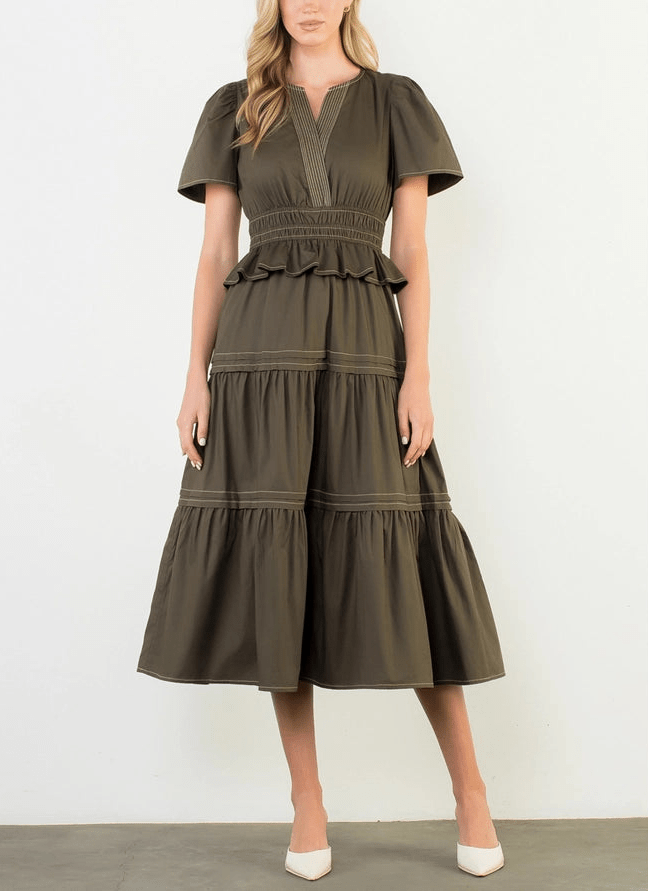 THML Short Sleeve Tiered Dress - Capri by Sunset & Co.
