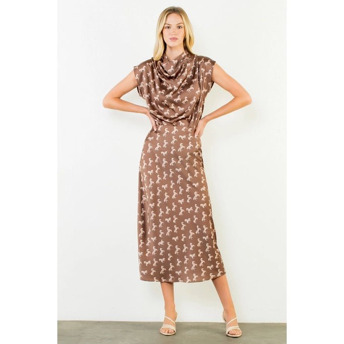THML Satin Horse Print Skirt - Capri by Sunset & Co.