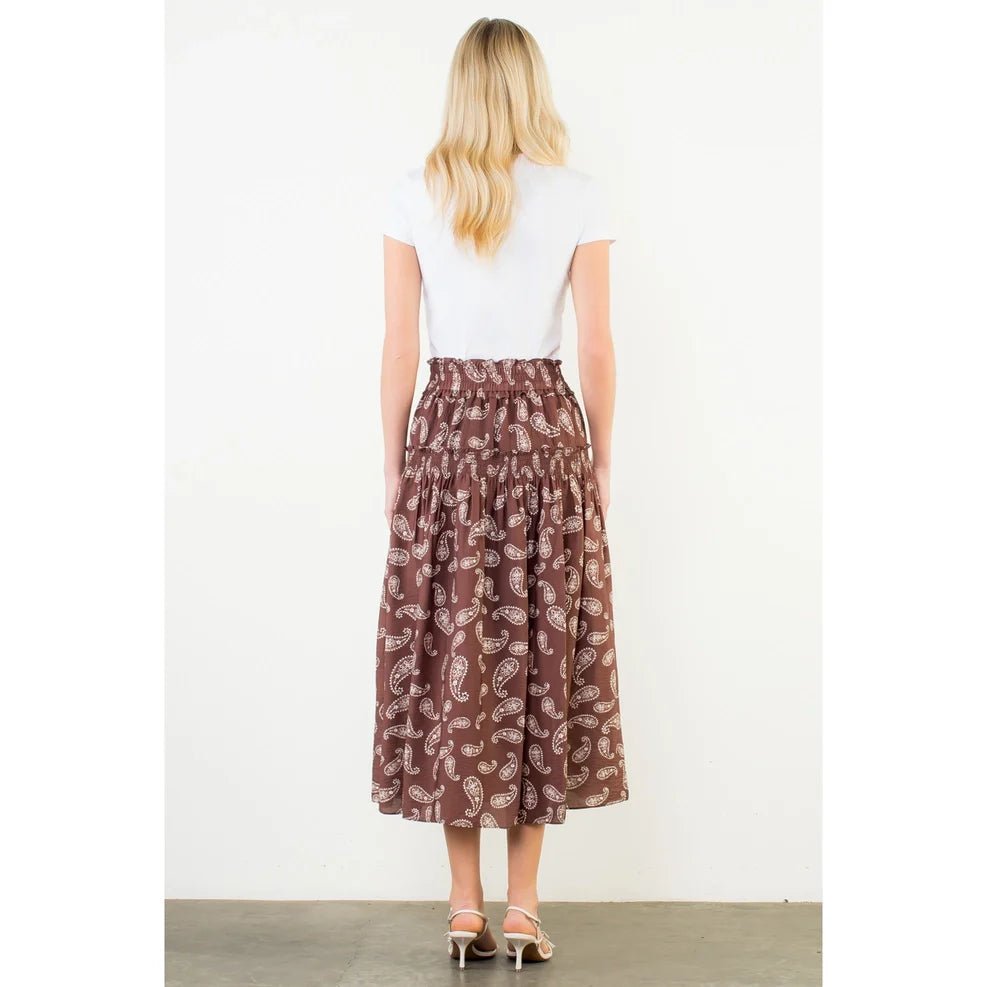 Paisley Print Smocked Skirt - Capri by Sunset & Co.