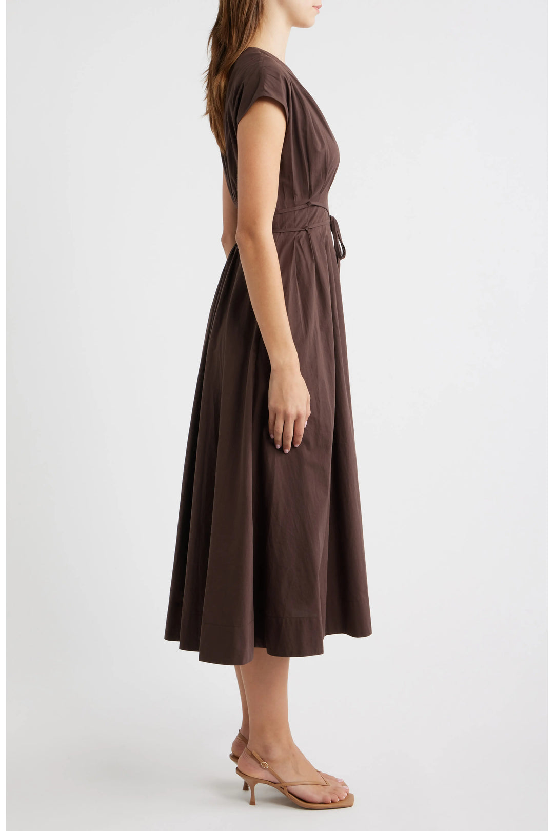 Moon River Pleated V-Neck Midi Dress