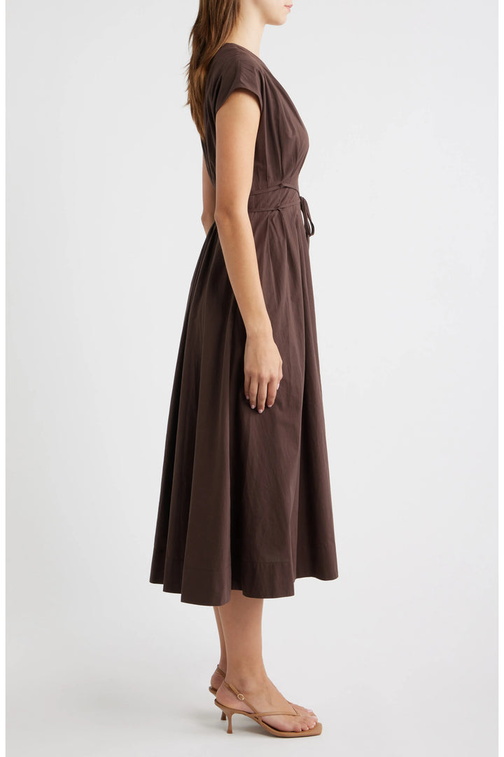 Moon River Pleated V-Neck Midi Dress