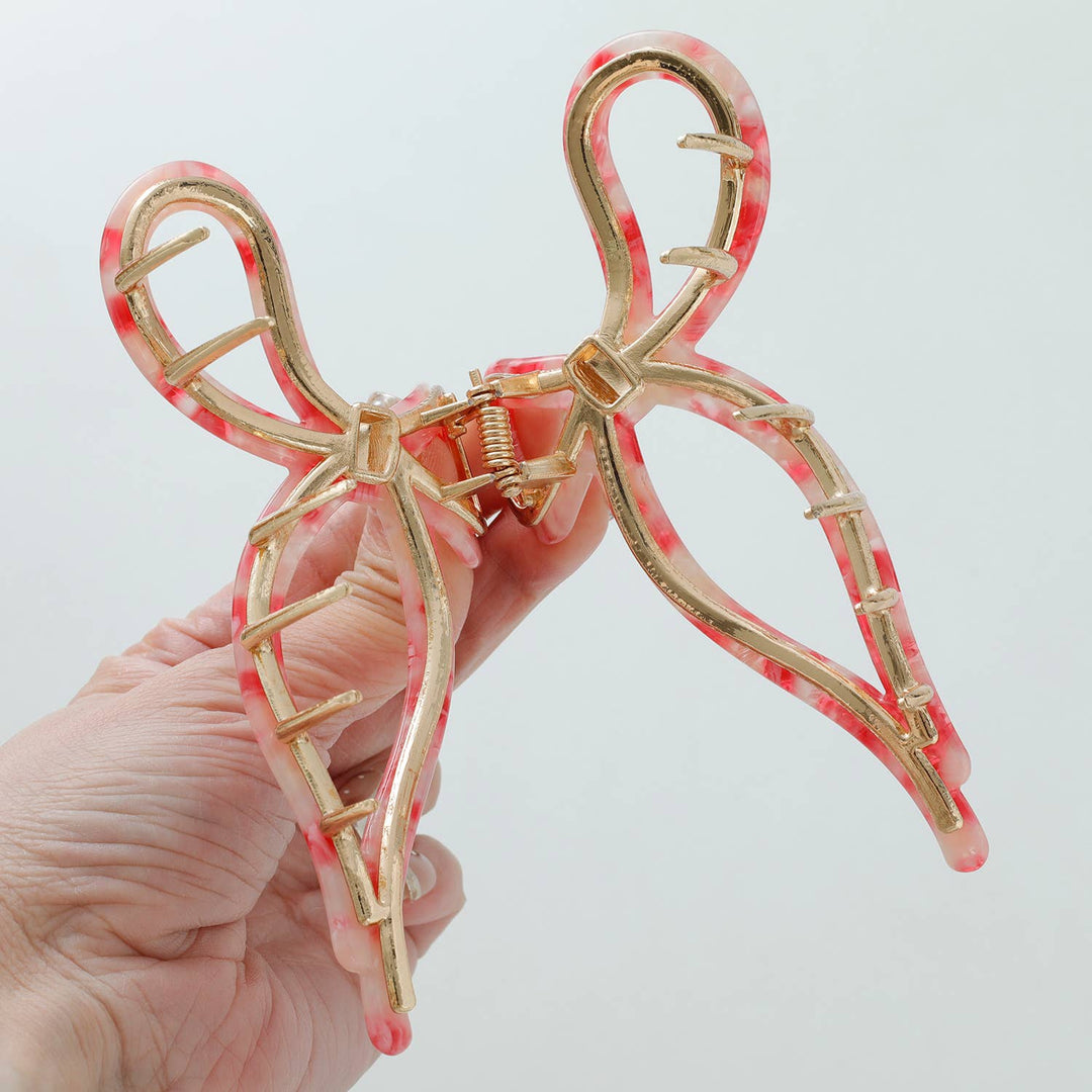 Adorro Sabrina Large Ribbon Metal Bow Claw Clip - Capri by Sunset & Co.