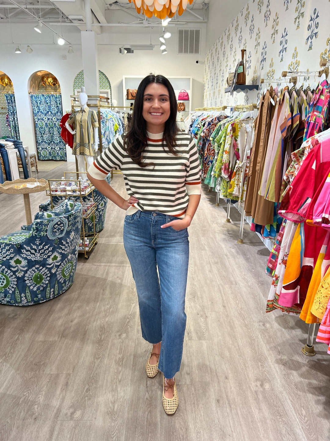 THML Short Sleeve Striped Knit Top - Capri by Sunset & Co.