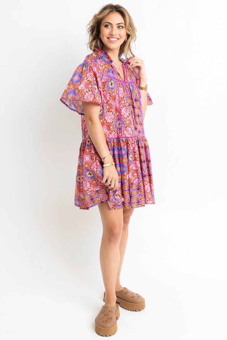 Karlie Kaleidoscope Vneck Tier Dress - Capri by Sunset & Co.