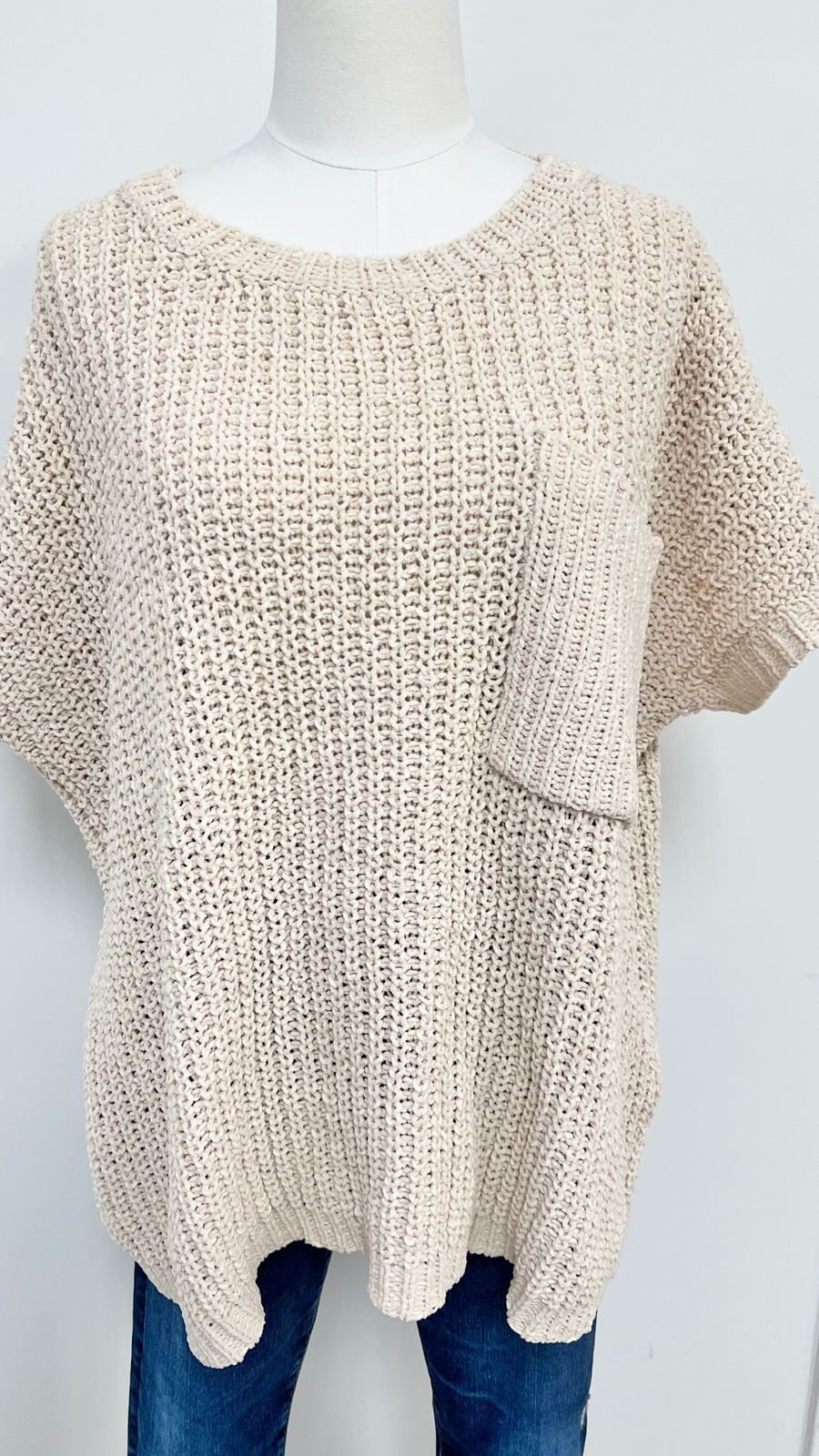Knit Short Sleeve Sweater Top - Cream