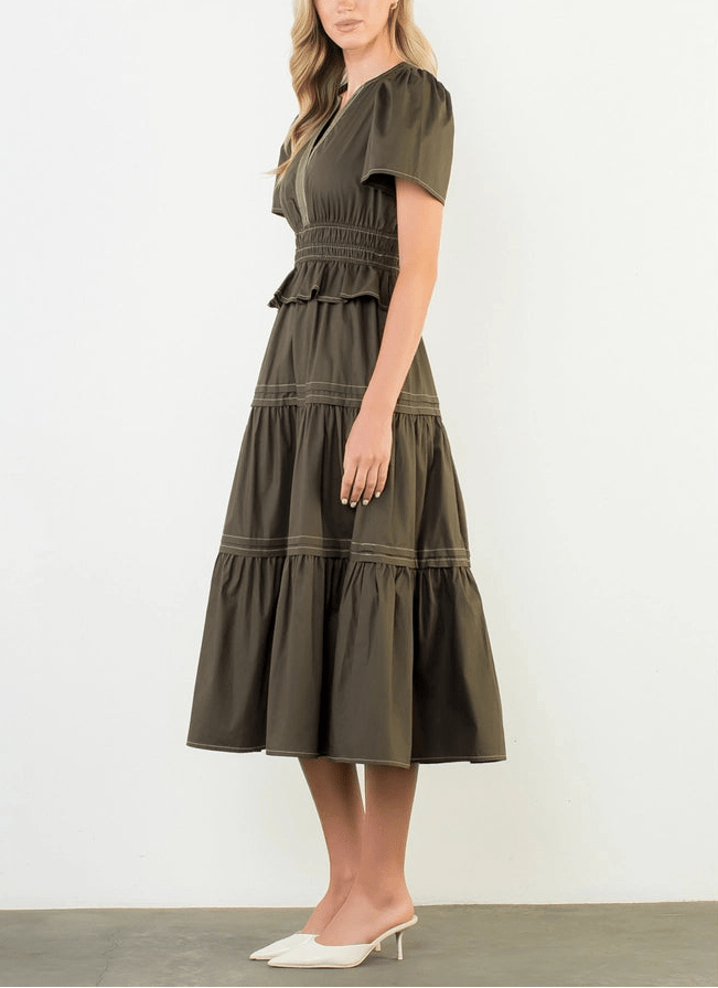 THML Short Sleeve Tiered Dress - Capri by Sunset & Co.