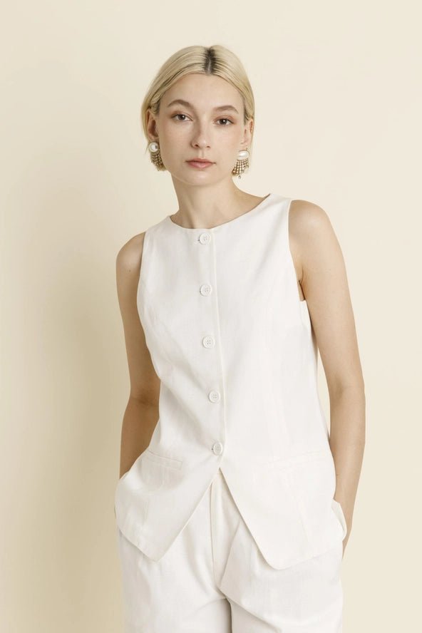 Aureum Sleeveless Linen Vest - Capri by Sunset & Co.