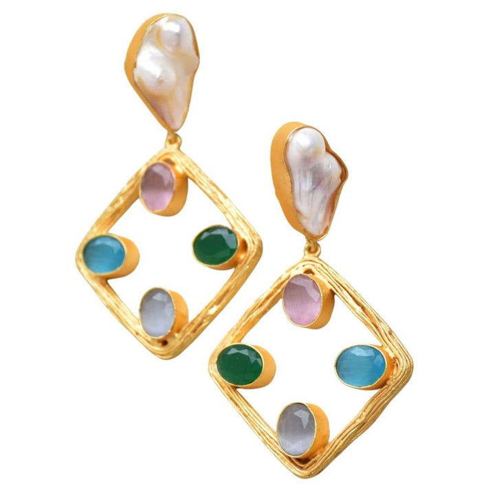 Allie Beads Blair Gemstone + Pearl Earrings - Capri by Sunset & Co.