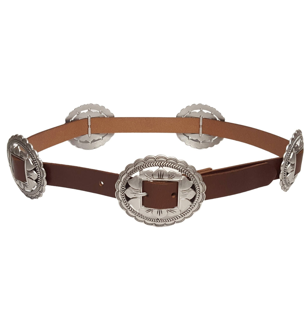Axesoria West Oval Floral Concho Leather Belt - Capri by Sunset & Co.
