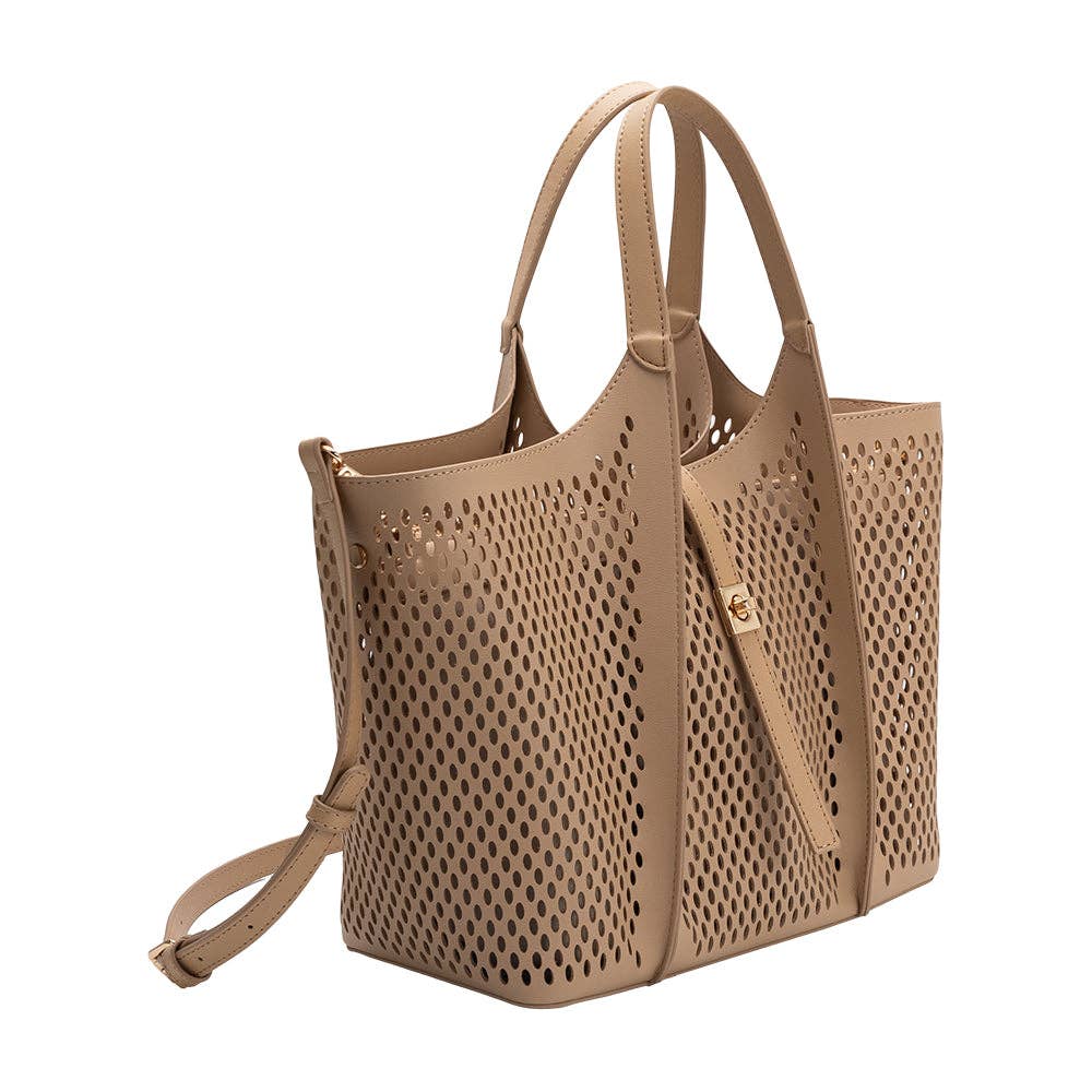 Melie Bianco Malia Laser Cut Vegan Leather Tote Bag - Capri by Sunset & Co.