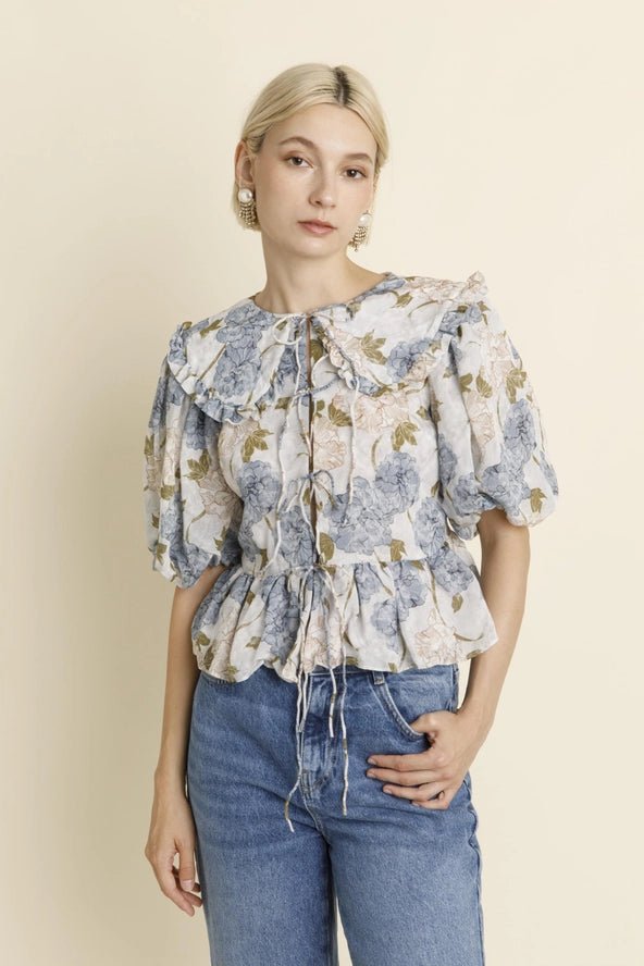 Aureum Oversized Collar Blouse - Capri by Sunset & Co.