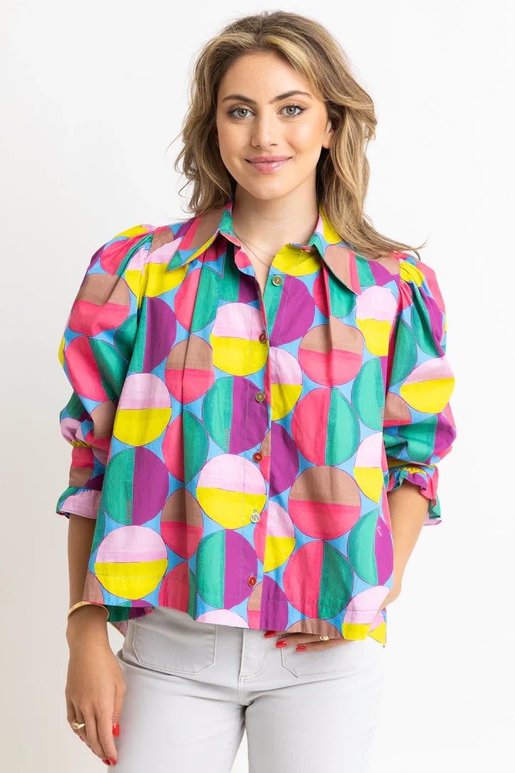 Karlie Modern Pop Button Up Top - Capri by Sunset & Co.