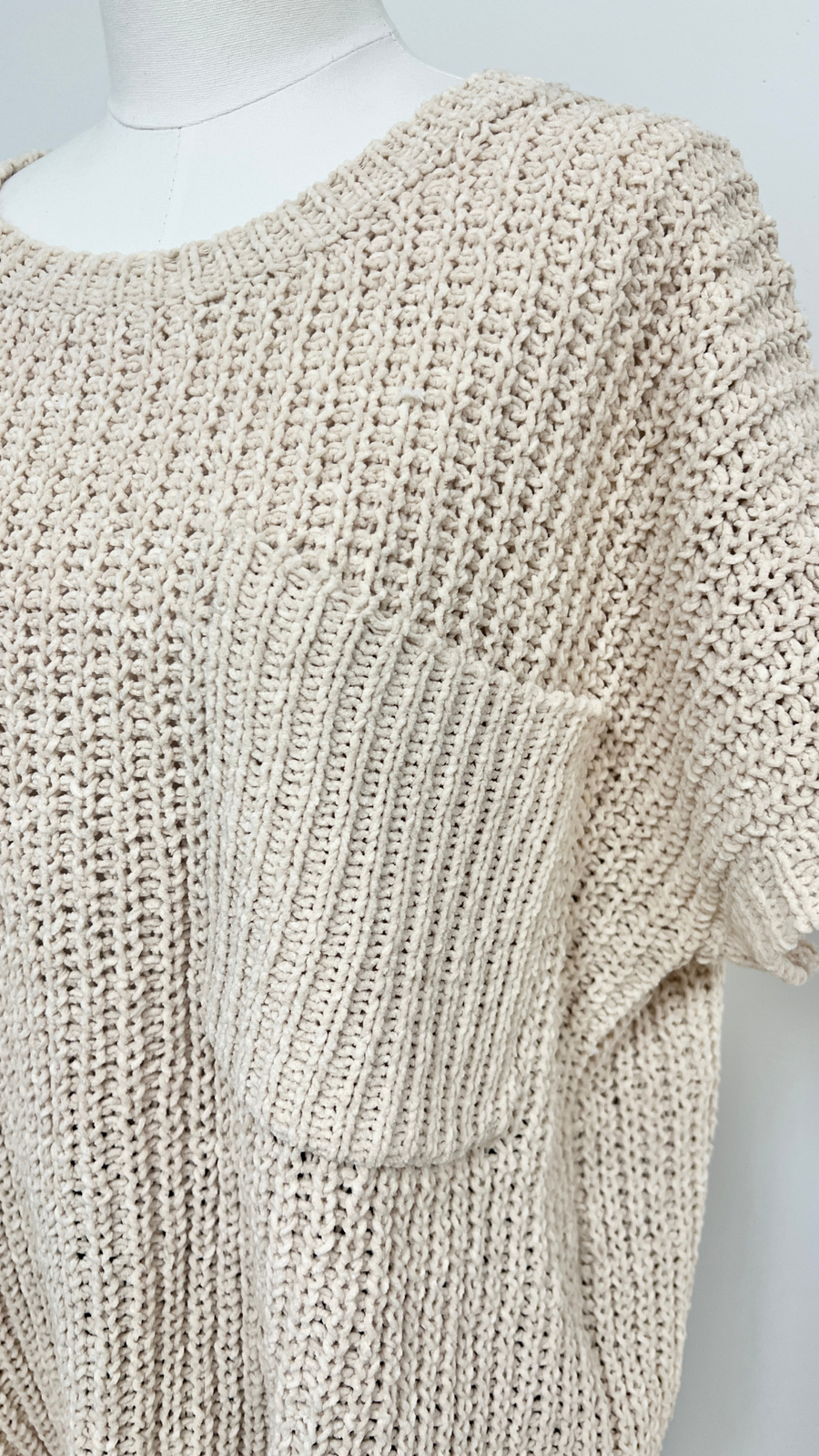 Knit Short Sleeve Sweater Top - Cream