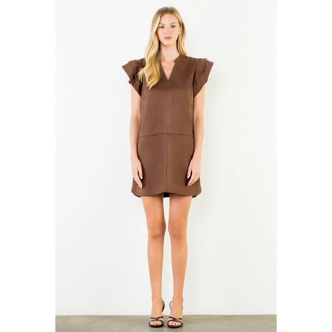 THML Ruffled Short Sleeve Solid Dress