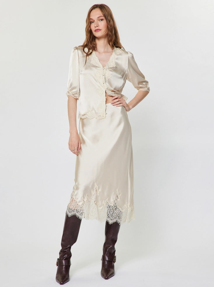 Current Air Lace Hem Satin Skirt
