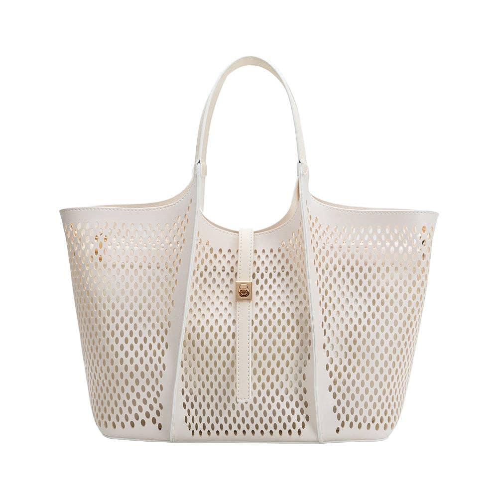 Melie Bianco Malia Laser Cut Vegan Leather Tote Bag - Capri by Sunset & Co.
