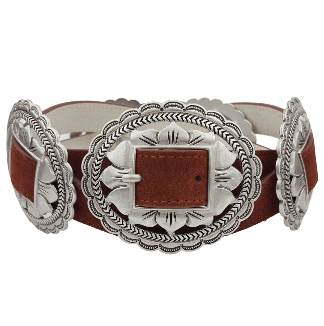 Oval Floral Concho Suede Belt