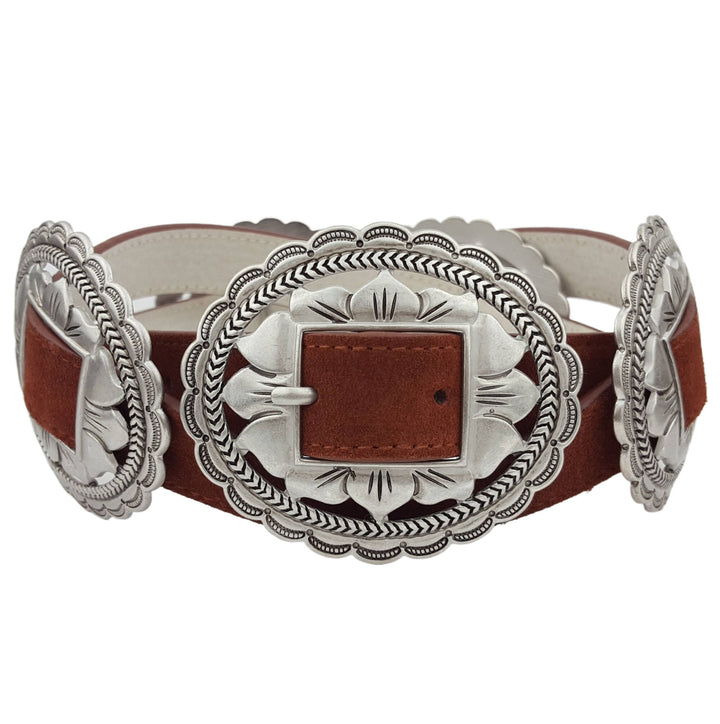 Oval Floral Concho Suede Belt