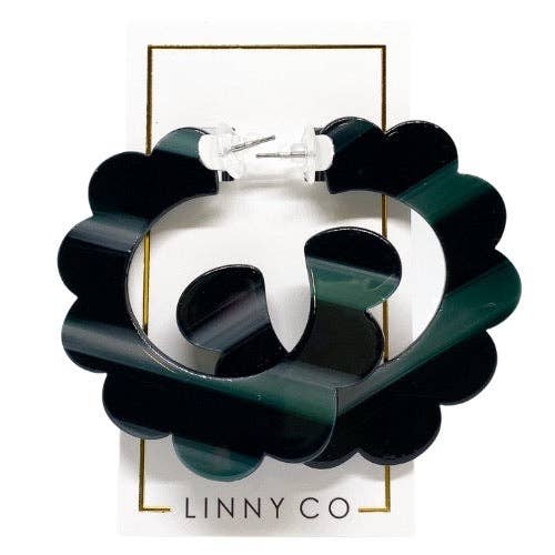 Linny Co Margo Scalloped Hoop Earrings - Dark Green - Capri by Sunset & Co.
