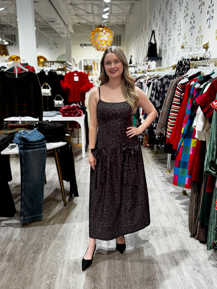 Moon River Leopard Spaghetti Strap Midi Dress - Capri by Sunset & Co.