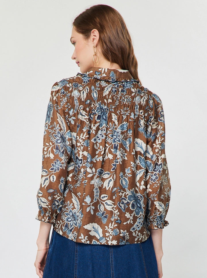 Current Air Botanical Floral Print Collared Blouse