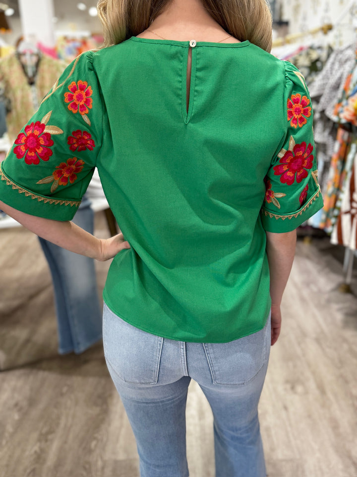 Short Sleeve Embroidered Top - Capri by Sunset & Co.