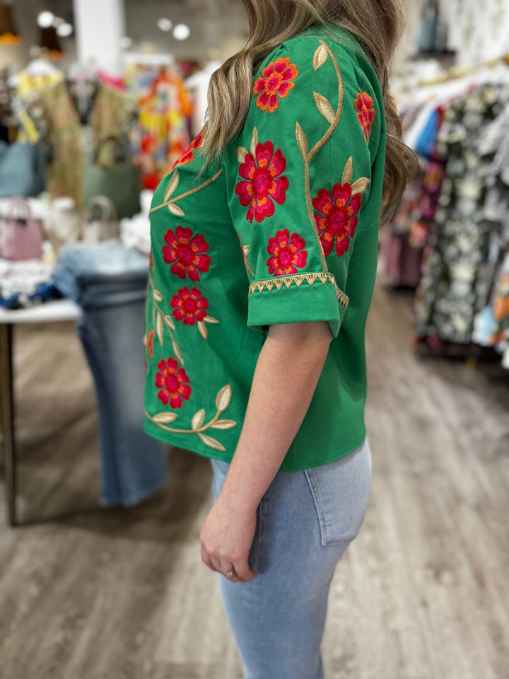 Short Sleeve Embroidered Top - Capri by Sunset & Co.