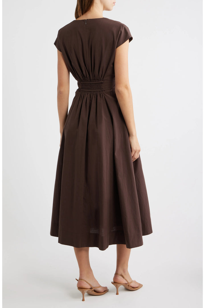 Moon River Pleated V-Neck Midi Dress