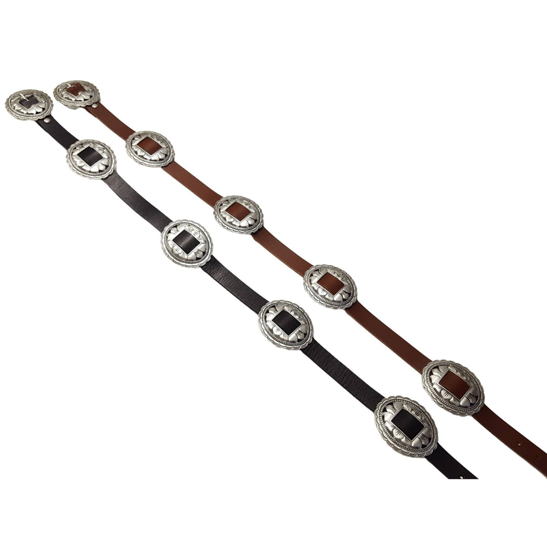 Axesoria West Oval Floral Concho Leather Belt - Capri by Sunset & Co.