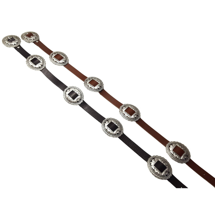 Axesoria West Oval Floral Concho Leather Belt - Capri by Sunset & Co.